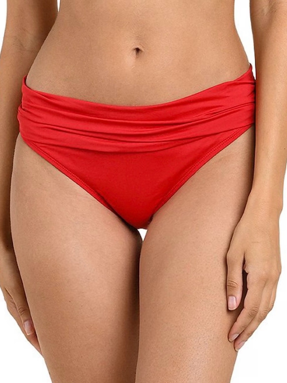 La Blanca Island Goddess Shirred Banded Hipster Bikini NWT Size 14 Cherry Red